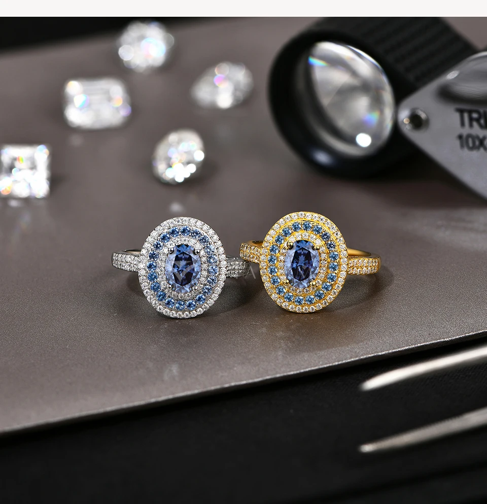 ATTAGEMS Blue Moissanite Women Rings Oval Cut 1.0CT Real S925 Sterling Silver Jewelry For Wedding Engagement Ring With Certified ATTAGEMS Blue Moissanite Women Rings Oval Cut 1.0CT Real S925 Sterling Silver Jewelry For Wedding Engagement Ring With Certified