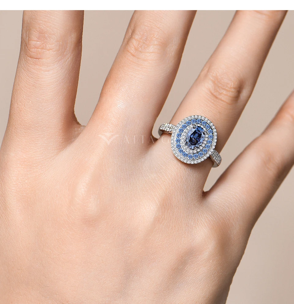 ATTAGEMS Blue Moissanite Women Rings Oval Cut 1.0CT Real S925 Sterling Silver Jewelry For Wedding Engagement Ring With Certified ATTAGEMS Blue Moissanite Women Rings Oval Cut 1.0CT Real S925 Sterling Silver Jewelry For Wedding Engagement Ring With Certified