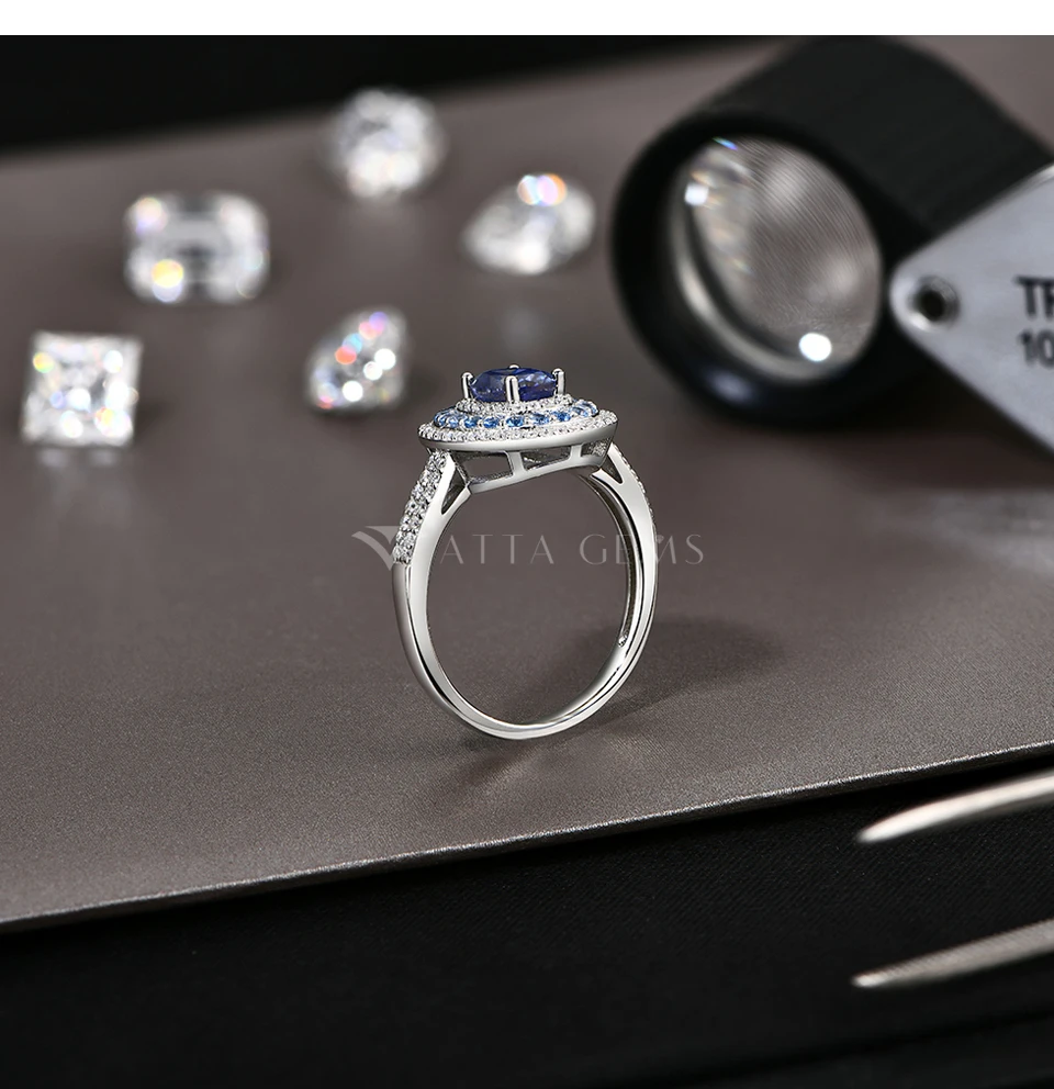 ATTAGEMS Blue Moissanite Women Rings Oval Cut 1.0CT Real S925 Sterling Silver Jewelry For Wedding Engagement Ring With Certified ATTAGEMS Blue Moissanite Women Rings Oval Cut 1.0CT Real S925 Sterling Silver Jewelry For Wedding Engagement Ring With Certified