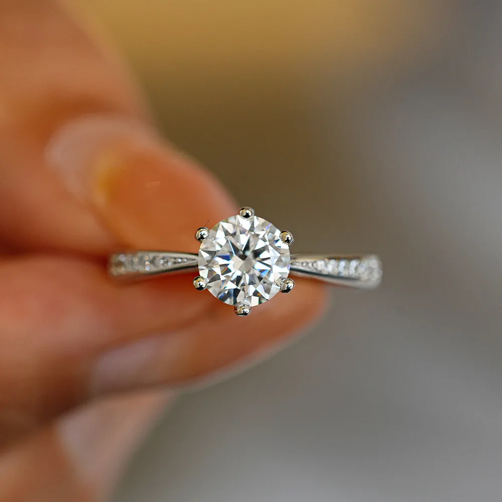 D VVS1 Moissanite 0.5-2ct 925 Sterling Silver Ring for Women Man Jewelry Shining Classic Imitation Diamond Wedding Ring Gifts