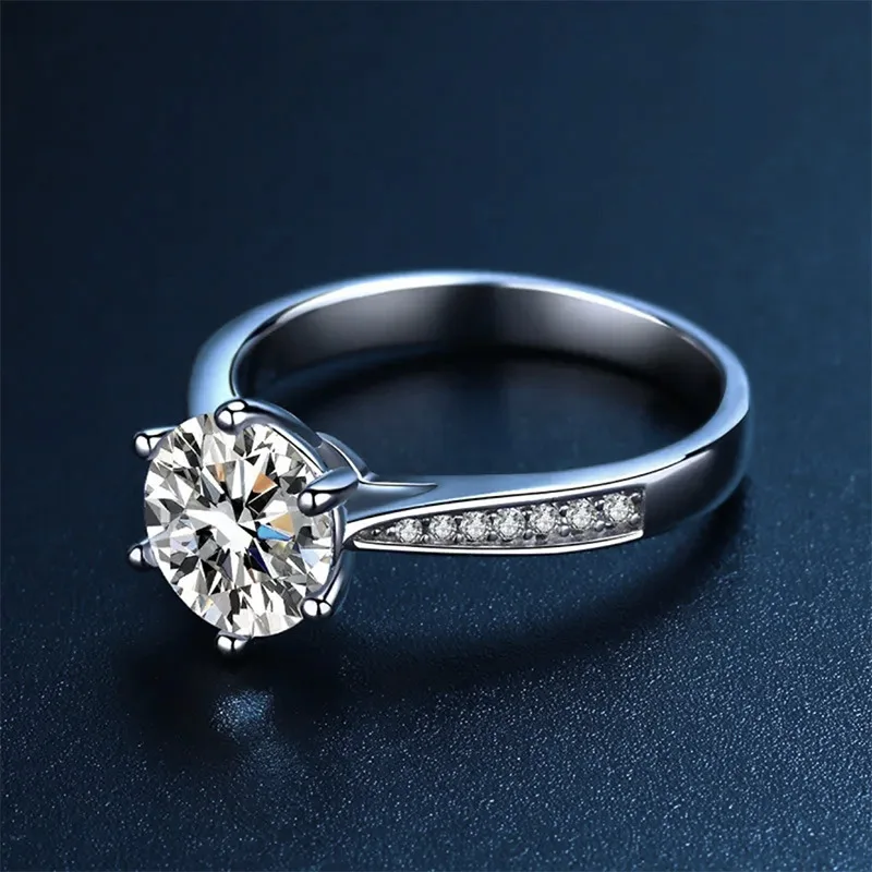 D VVS1 Moissanite 0.5-2ct 925 Sterling Silver Ring for Women Man Jewelry Shining Classic Imitation Diamond Wedding Ring Gifts