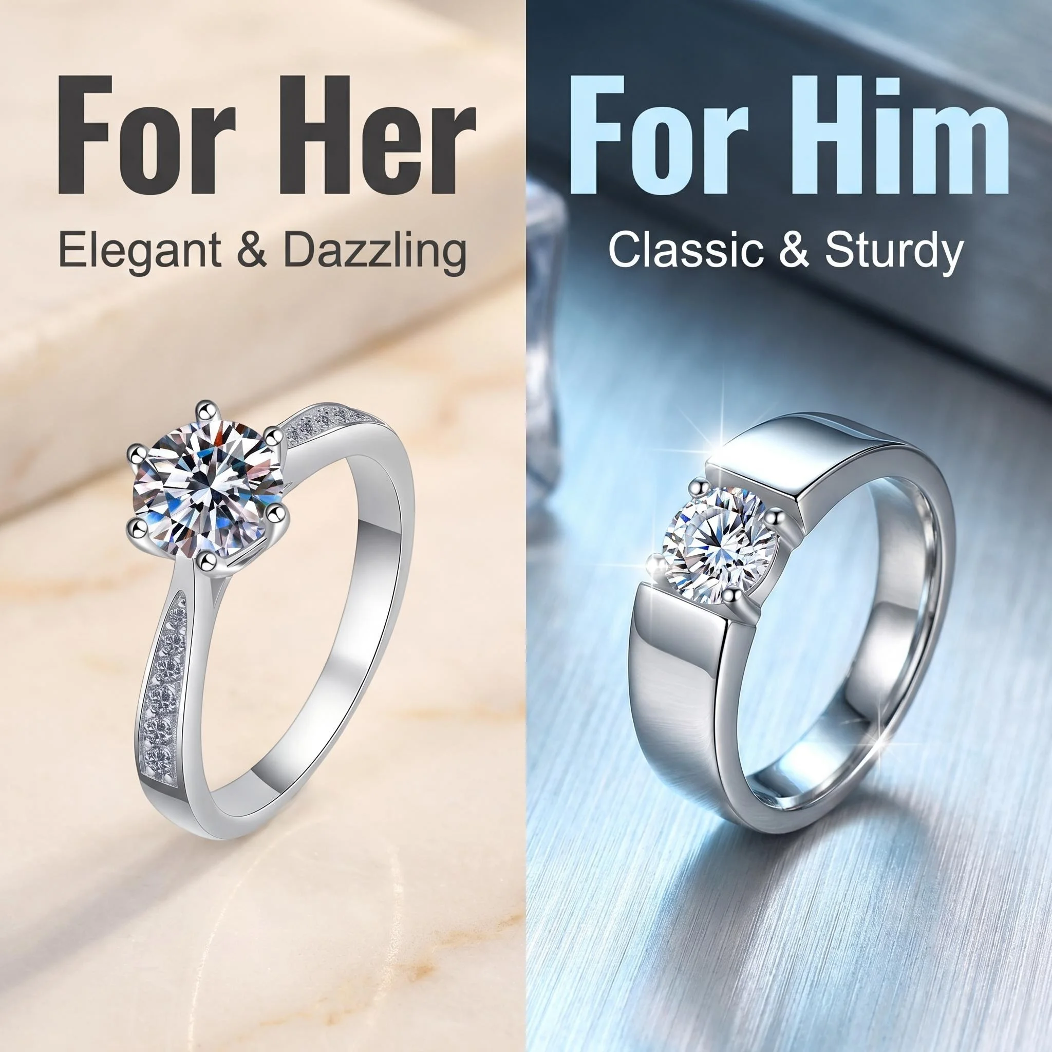 D VVS1 Moissanite 0.5-2ct 925 Sterling Silver Ring for Women Man Jewelry Shining Classic Imitation Diamond Wedding Ring Gifts