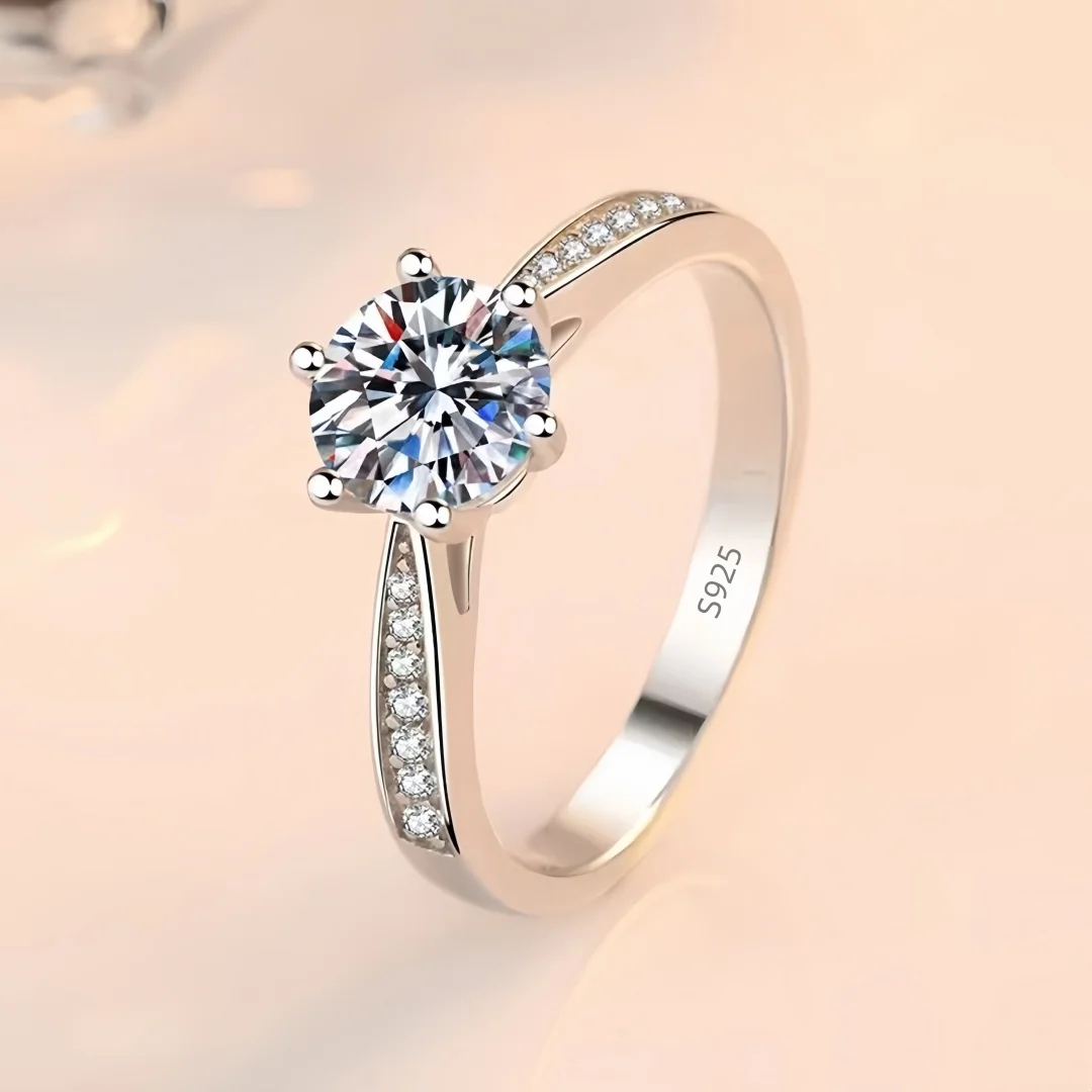 D VVS1 Moissanite 0.5-2ct 925 Sterling Silver Ring for Women Man Jewelry Shining Classic Imitation Diamond Wedding Ring Gifts