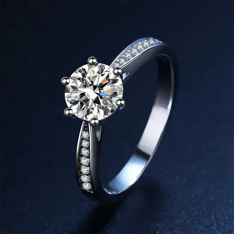 D VVS1 Moissanite 0.5-2ct 925 Sterling Silver Ring for Women Man Jewelry Shining Classic Imitation Diamond Wedding Ring Gifts