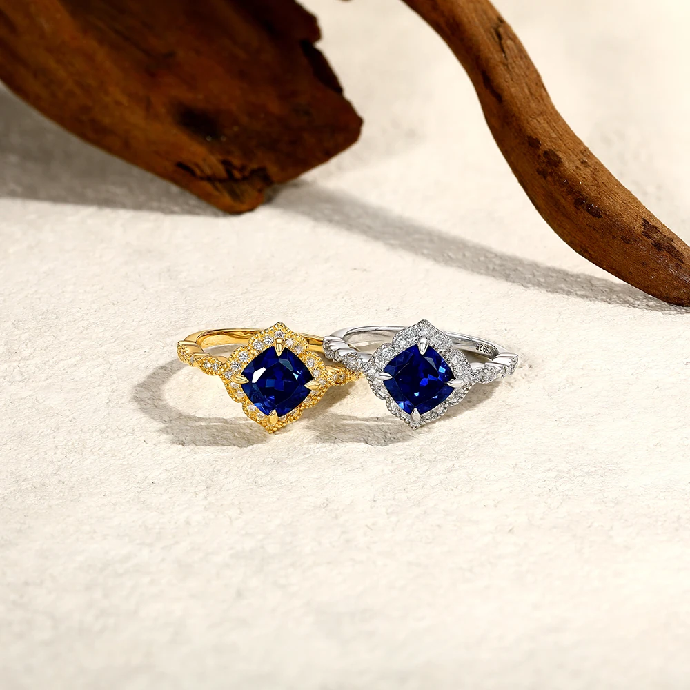 ATTAGEMS Classical Blue Sapphire Ring Cushion Cut 2.0ct DVVS1 Real 925 Sterling Silver For Women Engagement Wedding Fine Jewelry ATTAGEMS Classical Blue Sapphire Ring Cushion Cut 2.0ct DVVS1 Real 925 Sterling Silver For Women Engagement Wedding Fine Jewelry