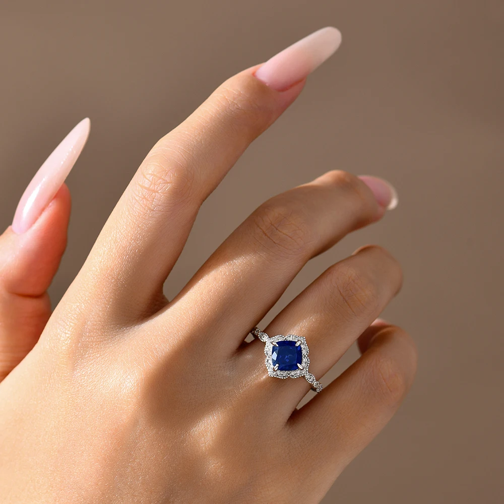 ATTAGEMS Classical Blue Sapphire Ring Cushion Cut 2.0ct DVVS1 Real 925 Sterling Silver For Women Engagement Wedding Fine Jewelry ATTAGEMS Classical Blue Sapphire Ring Cushion Cut 2.0ct DVVS1 Real 925 Sterling Silver For Women Engagement Wedding Fine Jewelry