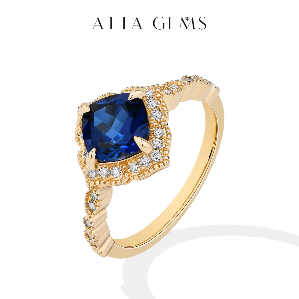 ATTAGEMS Classical Blue Sapphire Ring Cushion Cut 2.0ct DVVS1 Real 925 Sterling Silver For Women Engagement Wedding Fine Jewelry