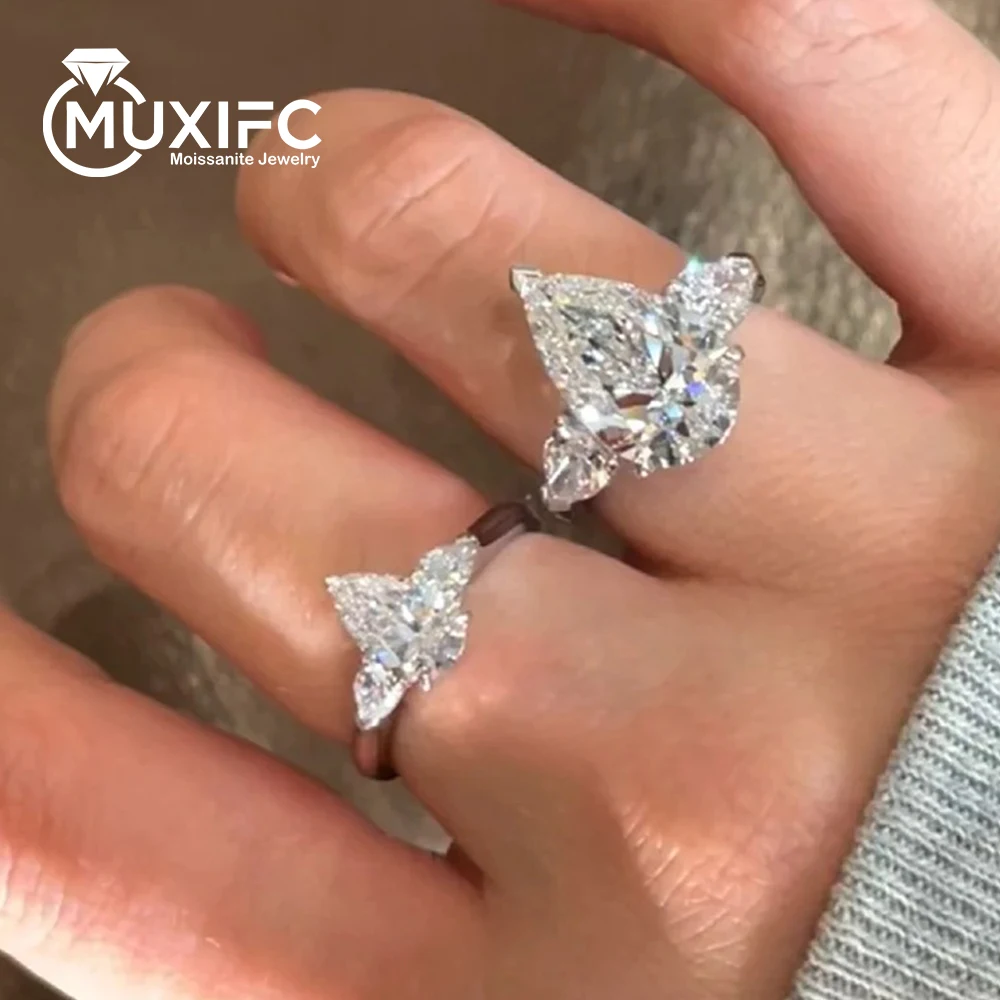 1-5CT Pear Cut Miossanite Ring Certified 925 Sterling Silver Plated 18K D VVS1 Lab Diamond Wedding Engagement Band for Women