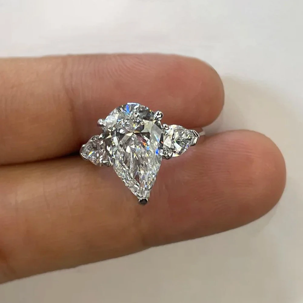 1-5CT Pear Cut Miossanite Ring Certified 925 Sterling Silver Plated 18K D VVS1 Lab Diamond Wedding Engagement Band for Women