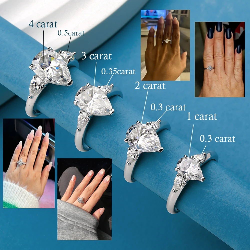 1-5CT Pear Cut Miossanite Ring Certified 925 Sterling Silver Plated 18K D VVS1 Lab Diamond Wedding Engagement Band for Women 1-5CT Pear Cut Miossanite Ring Certified 925 Sterling Silver Plated 18K D VVS1 Lab Diamond Wedding Engagement Band for Women