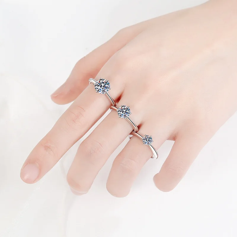 925 Sterling Silver D VVS1 Moissanite Ring Shiny Classics for Women Wedding Jewelry Engagement Imitation Diamond Fashion Gifts