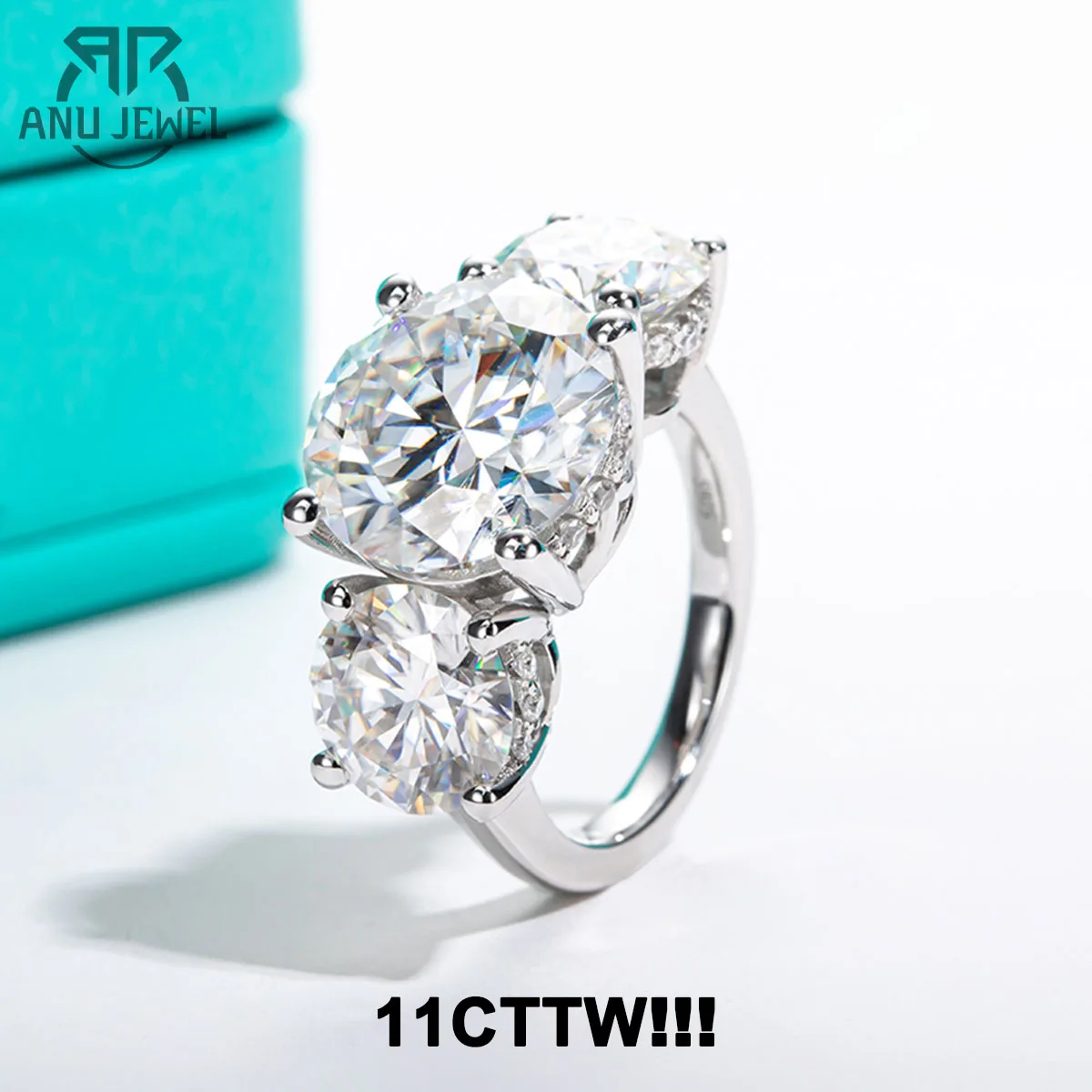 AnuJewel 11cttw D Color Moissanite Diamond Luxurious Engagement 925 Sterling Silver Ring For Women 3 Stone Ring Customs Jewelry AnuJewel 11cttw D Color Moissanite Diamond Luxurious Engagement 925 Sterling Silver Ring For Women 3 Stone Ring Customs Jewelry
