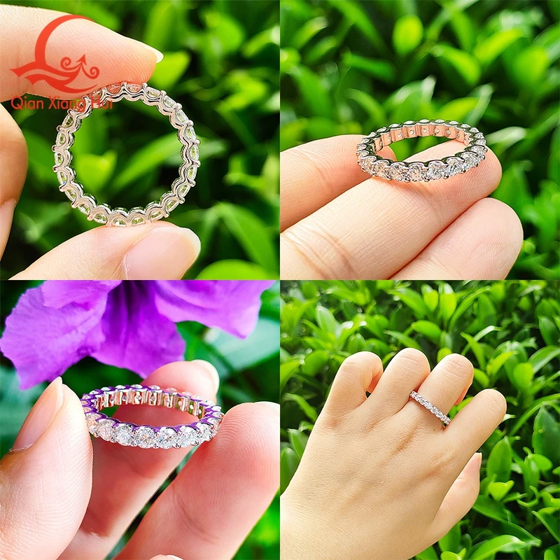 3mm or 2mm Round D VVS Moissanite Full Eternity Band S925 Silver Jewelry Women Engagement Gift Party Dating Valentine's Day