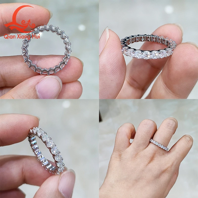 3mm or 2mm Round D VVS Moissanite Full Eternity Band S925 Silver Jewelry Women Engagement Gift Party Dating Valentine’s Day 3mm or 2mm Round D VVS Moissanite Full Eternity Band S925 Silver Jewelry Women Engagement Gift Party Dating Valentine's Day
