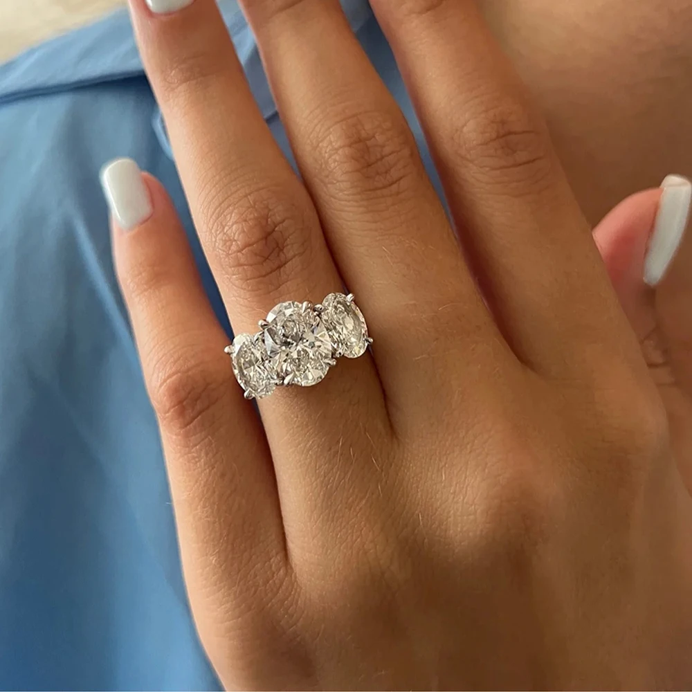 3/6 Carat Oval Cut Moissanite Engagement Rings 3-Stone Lab Diamond 925 Sterling Silver Wedding Rings Band for Women Fine Jewelry 3/6 Carat Oval Cut Moissanite Engagement Rings 3-Stone Lab Diamond 925 Sterling Silver Wedding Rings Band for Women Fine Jewelry