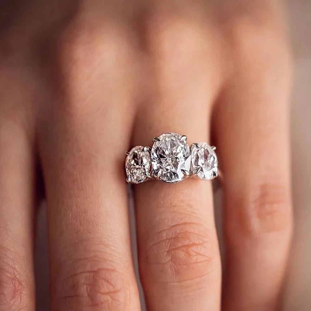 3/6 Carat Oval Cut Moissanite Engagement Rings 3-Stone Lab Diamond 925 Sterling Silver Wedding Rings Band for Women Fine Jewelry 3/6 Carat Oval Cut Moissanite Engagement Rings 3-Stone Lab Diamond 925 Sterling Silver Wedding Rings Band for Women Fine Jewelry