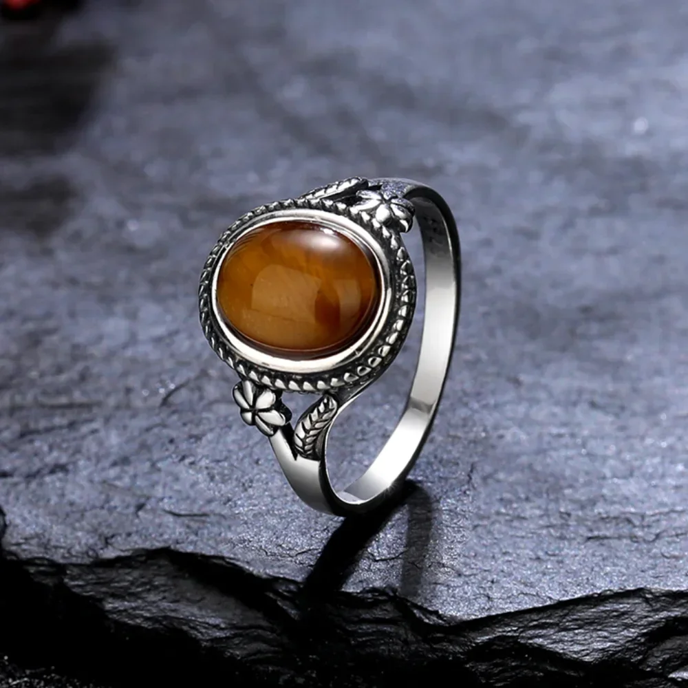 Vintage 925 Sterling Silver Natural Black Onyx 8*10mm Ring Flower Shaped Tiger's Eye Ring Fine Jewelry Finger Ring For Women Vintage 925 Sterling Silver Natural Black Onyx 8*10mm Ring Flower Shaped Tiger's Eye Ring Fine Jewelry Finger Ring For Women