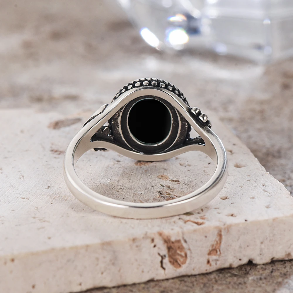 Vintage 925 Sterling Silver Natural Black Onyx 8*10mm Ring Flower Shaped Tiger’s Eye Ring Fine Jewelry Finger Ring For Women Vintage 925 Sterling Silver Natural Black Onyx 8*10mm Ring Flower Shaped Tiger's Eye Ring Fine Jewelry Finger Ring For Women