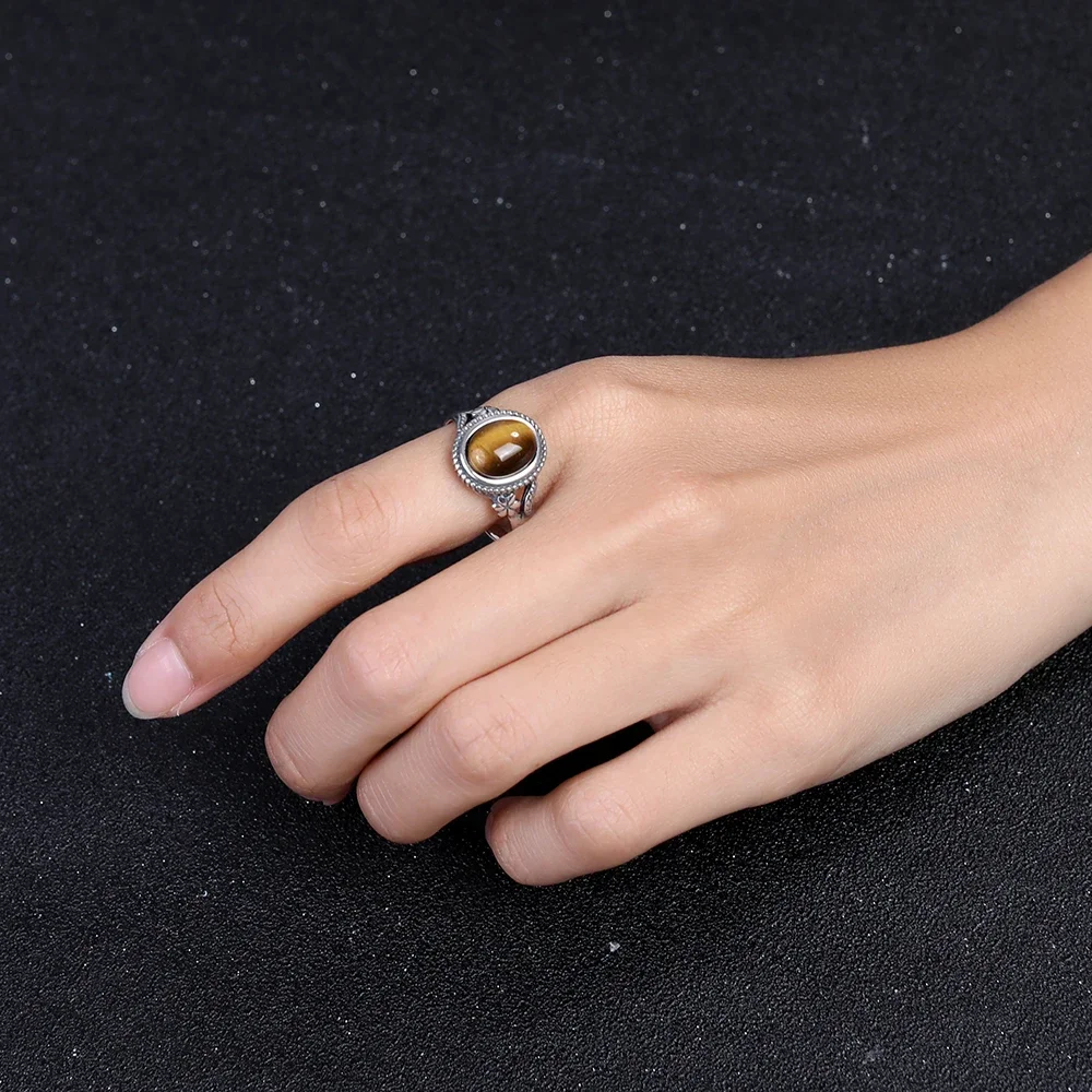 Vintage 925 Sterling Silver Natural Black Onyx 8*10mm Ring Flower Shaped Tiger's Eye Ring Fine Jewelry Finger Ring For Women Vintage 925 Sterling Silver Natural Black Onyx 8*10mm Ring Flower Shaped Tiger's Eye Ring Fine Jewelry Finger Ring For Women