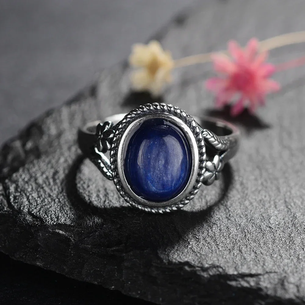 Vintage 925 Sterling Silver Natural Black Onyx 8*10mm Ring Flower Shaped Tiger's Eye Ring Fine Jewelry Finger Ring For Women Vintage 925 Sterling Silver Natural Black Onyx 8*10mm Ring Flower Shaped Tiger's Eye Ring Fine Jewelry Finger Ring For Women