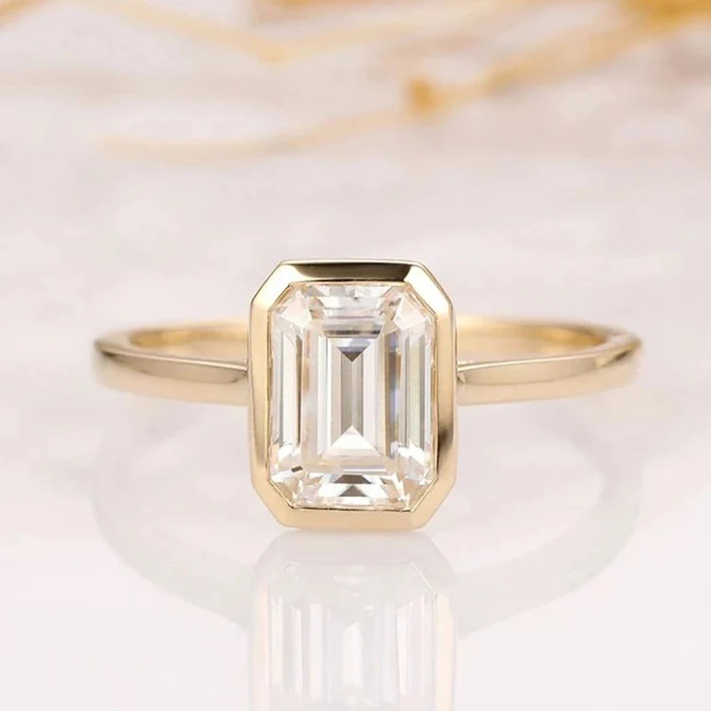Luxury 1-3ct Emerald Cut Moissanite Ring 925 Sterling Silver Engagement Solitaire Rings for Girl Gold Plated Anniversary Gifts