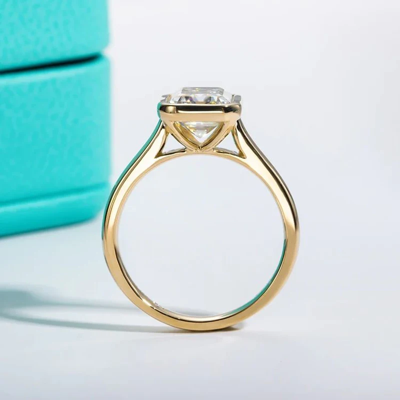 Luxury 1-3ct Emerald Cut Moissanite Ring 925 Sterling Silver Engagement Solitaire Rings for Girl Gold Plated Anniversary Gifts