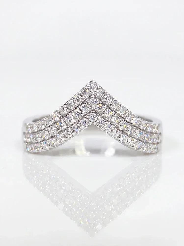 GRA Fashion Real Round Moissanite Diamond V-shaped Rings for Women Daily Wear Anniversary Party 925 Sterling Silver Fine Jewelry