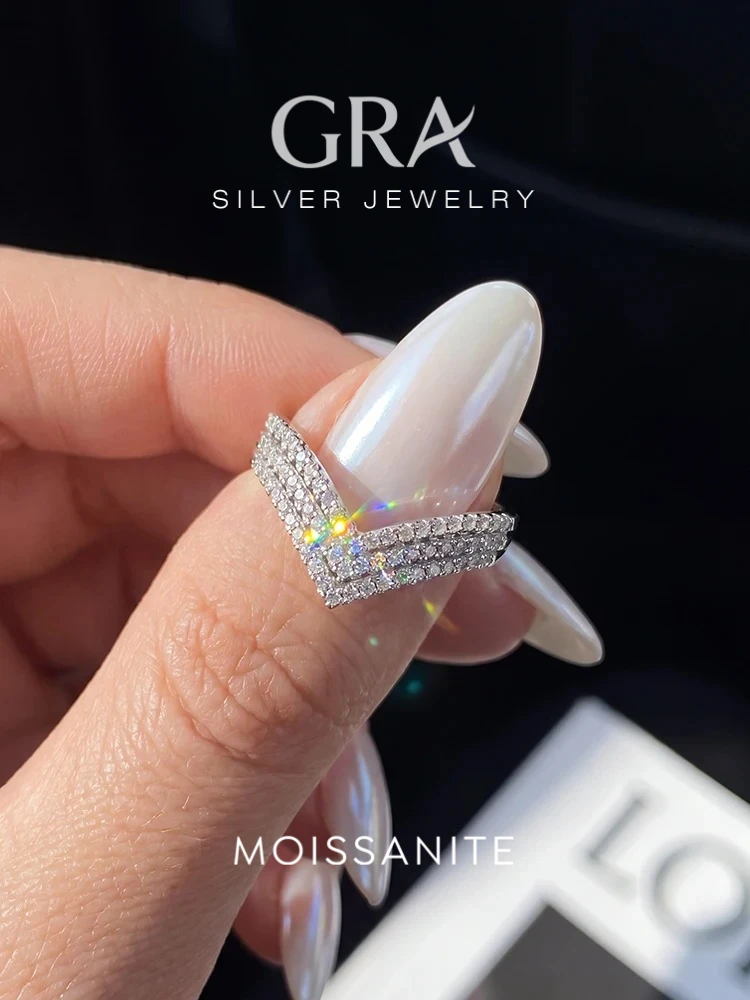 GRA Fashion Real Round Moissanite Diamond V-shaped Rings for Women Daily Wear Anniversary Party 925 Sterling Silver Fine Jewelry GRA Fashion Real Round Moissanite Diamond V-shaped Rings for Women Daily Wear Anniversary Party 925 Sterling Silver Fine Jewelry