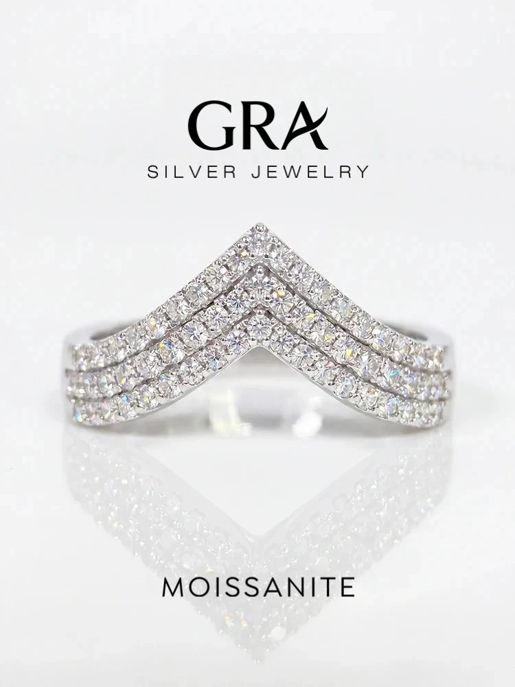 GRA Fashion Real Round Moissanite Diamond V-shaped Rings for Women Daily Wear Anniversary Party 925 Sterling Silver Fine Jewelry GRA Fashion Real Round Moissanite Diamond V-shaped Rings for Women Daily Wear Anniversary Party 925 Sterling Silver Fine Jewelry