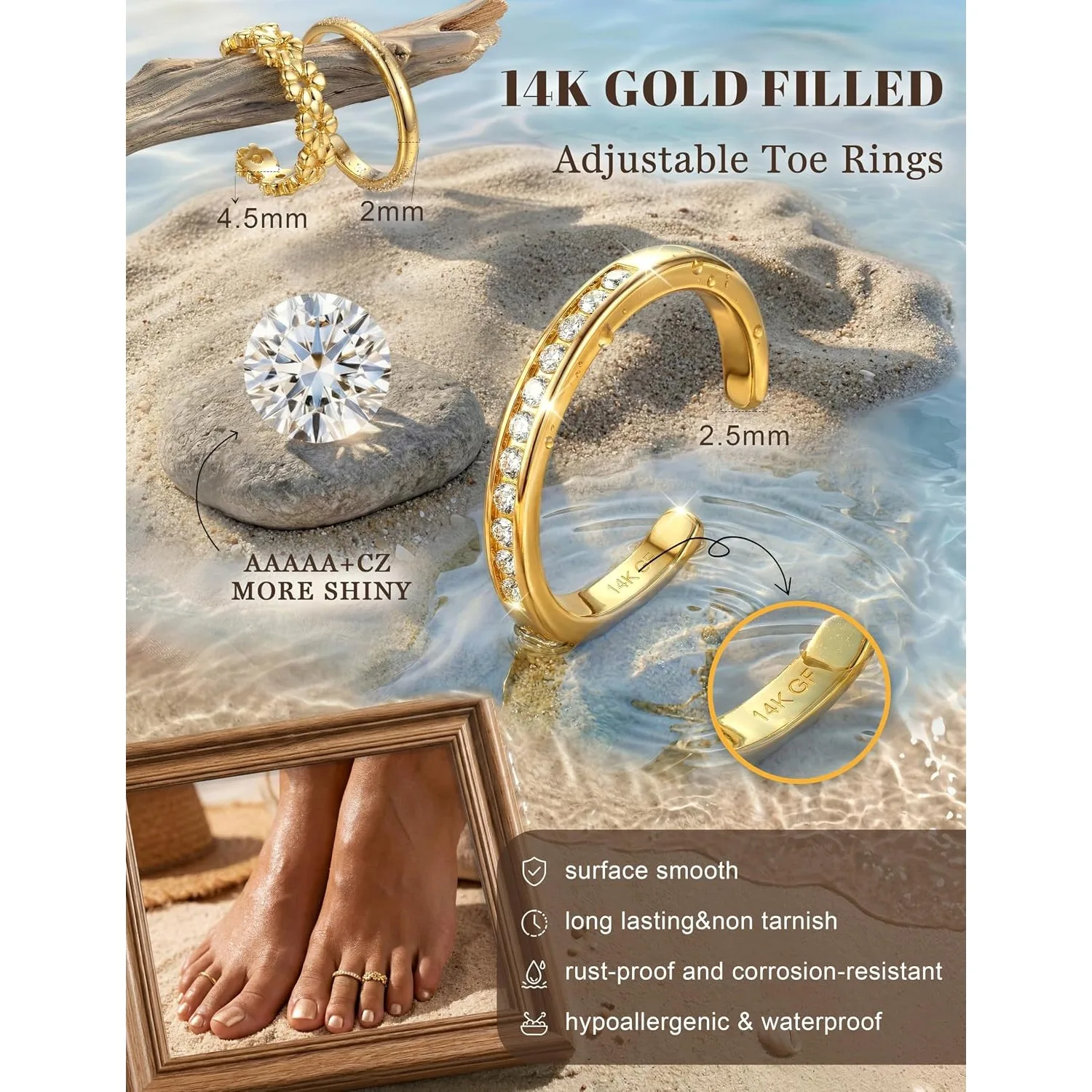 Drperfect 1/3Pcs 14K Gold Plated Toe Rings for Women Non Tarnish Toe Ring Adjustable CZ Dainty Toe Ring Summer Beach Foot Jewel Drperfect 1/3Pcs 14K Gold Plated Toe Rings for Women Non Tarnish Toe Ring Adjustable CZ Dainty Toe Ring Summer Beach Foot Jewel