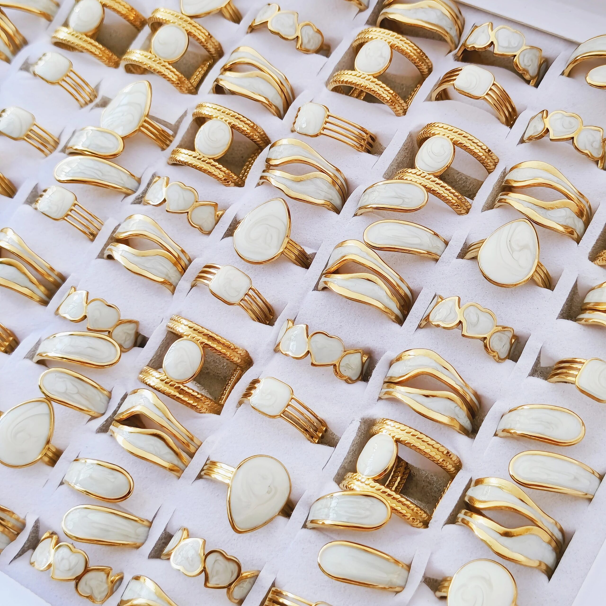 10pcs Fashion White Enamel Creative Irregular 316 Stainless Steel Open Ring Waterproof Women Jewelry Stylish Charm Bijoux New