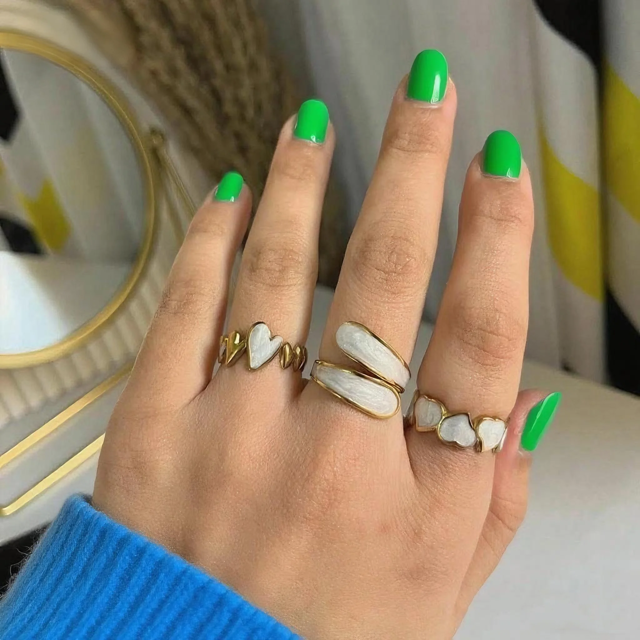 10pcs Fashion White Enamel Creative Irregular 316 Stainless Steel Open Ring Waterproof Women Jewelry Stylish Charm Bijoux New