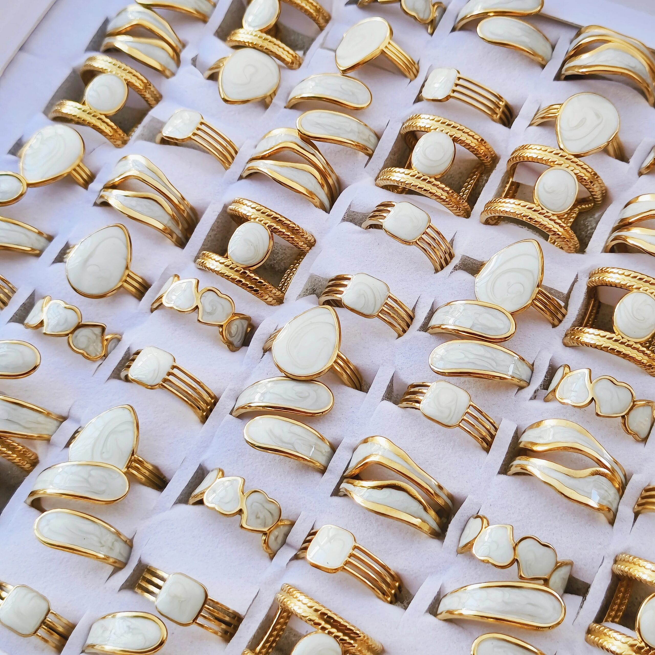 10pcs Fashion White Enamel Creative Irregular 316 Stainless Steel Open Ring Waterproof Women Jewelry Stylish Charm Bijoux New