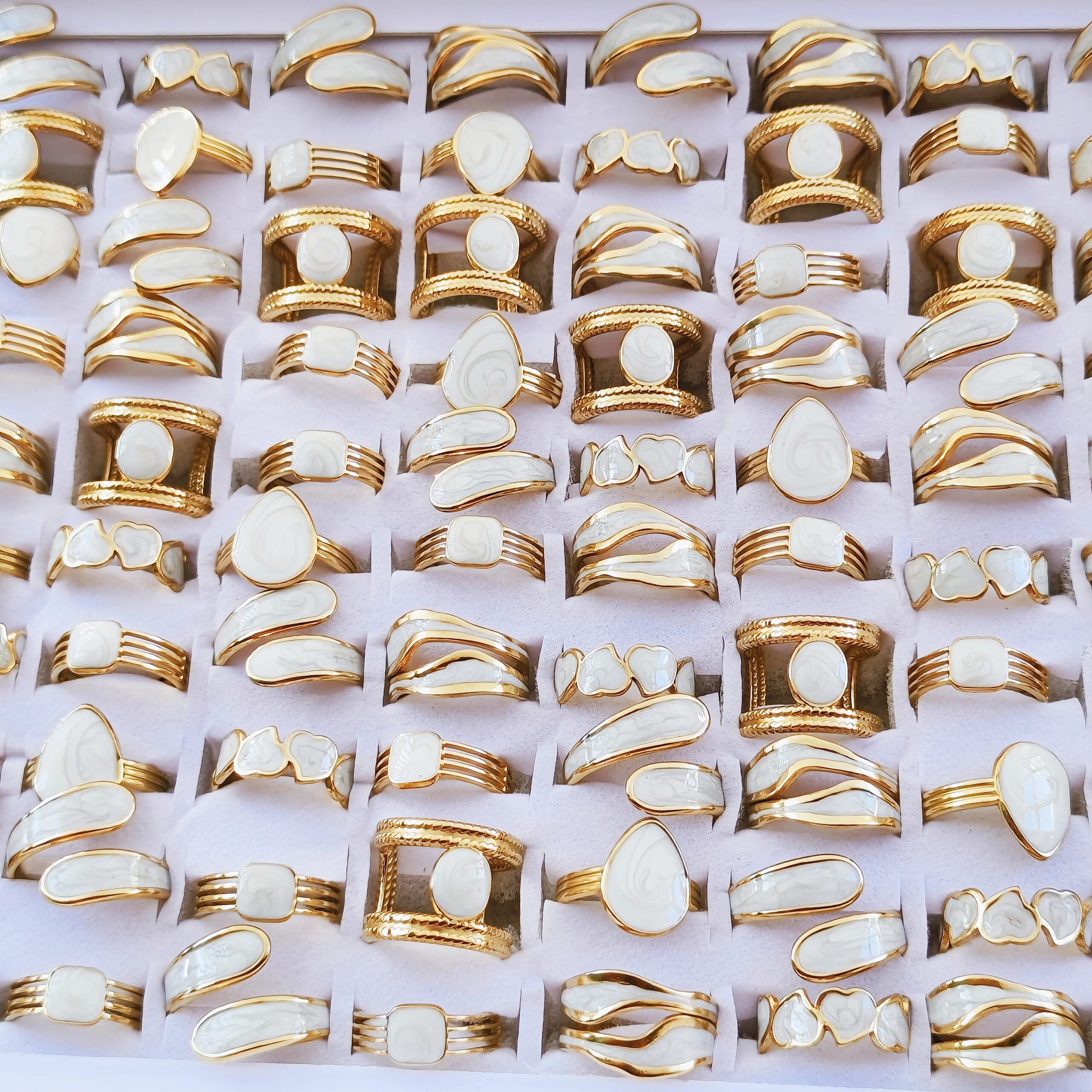 10pcs Fashion White Enamel Creative Irregular 316 Stainless Steel Open Ring Waterproof Women Jewelry Stylish Charm Bijoux New