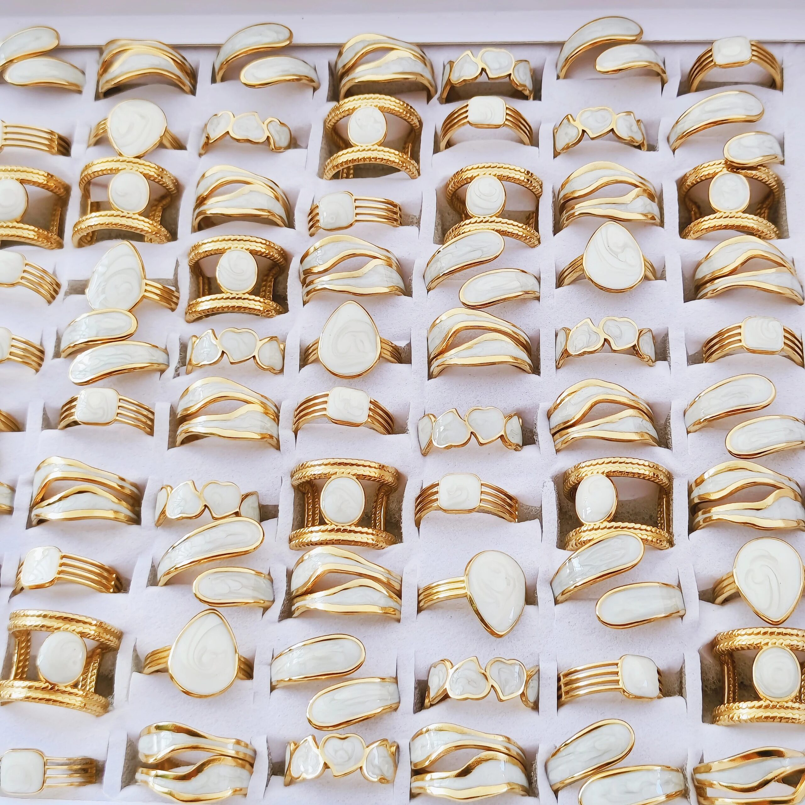 10pcs Fashion White Enamel Creative Irregular 316 Stainless Steel Open Ring Waterproof Women Jewelry Stylish Charm Bijoux New