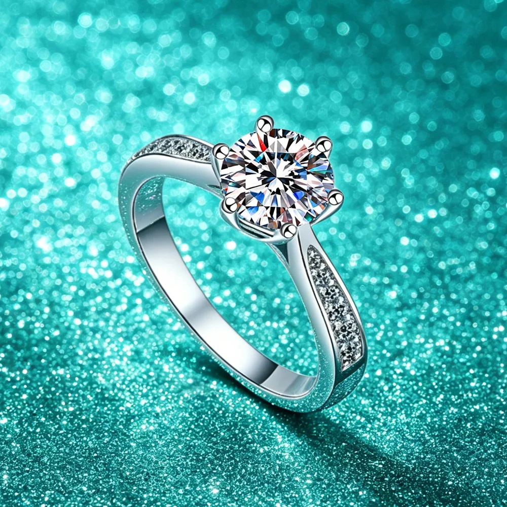 925 Sterling Silver Moissanite Ring 0.5-2ct Shiny Classics for Women Wedding Jewelry Engagement Imitation Diamond Fashion Gifts