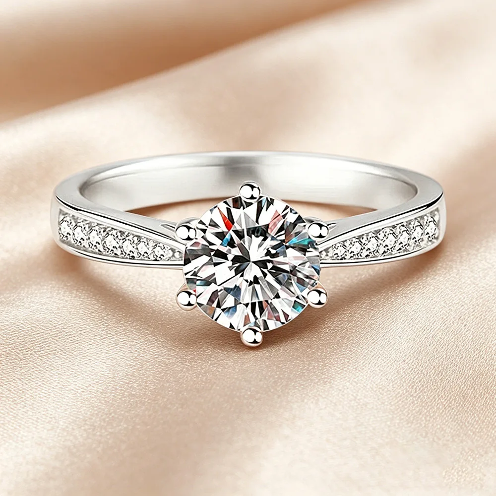 925 Sterling Silver Moissanite Ring 0.5-2ct Shiny Classics for Women Wedding Jewelry Engagement Imitation Diamond Fashion Gifts