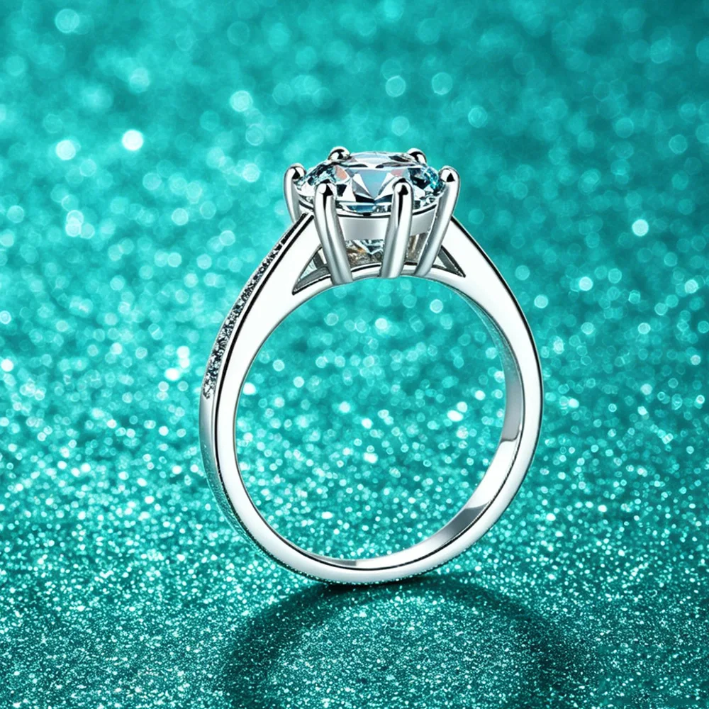 925 Sterling Silver Moissanite Ring 0.5-2ct Shiny Classics for Women Wedding Jewelry Engagement Imitation Diamond Fashion Gifts