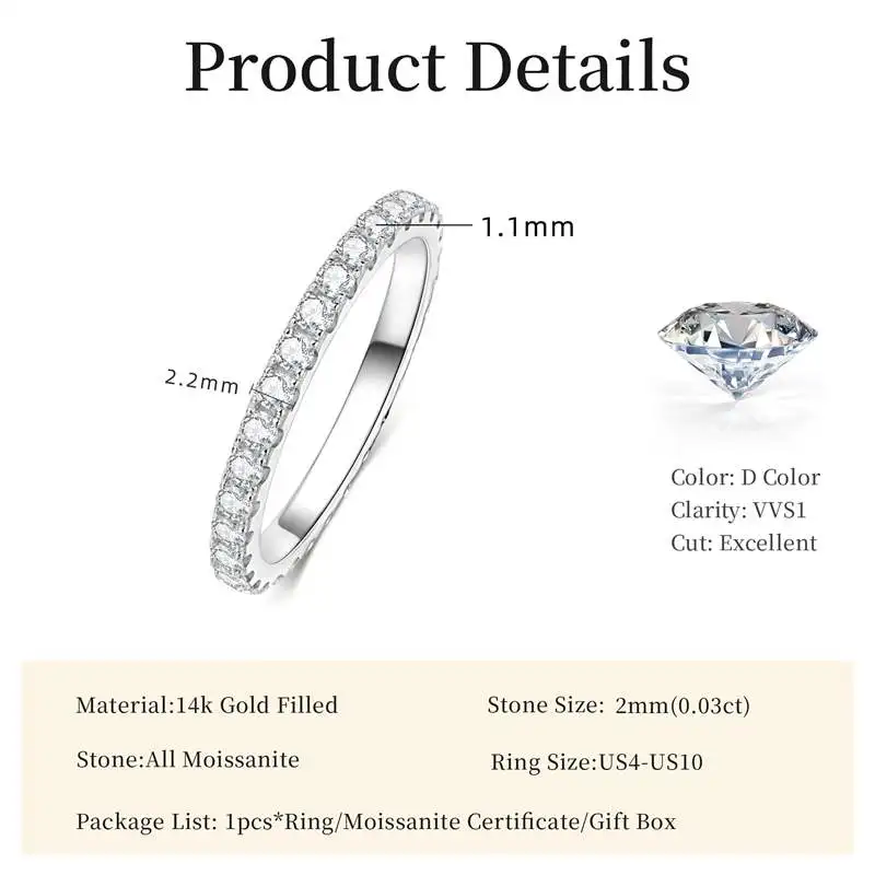 Lnngy 14k Gold Filled Wedding Band For Women Certified D Color VVS1 Lab Created 2mm Moissanite Eternity Ring Sparkling Jewelry Lnngy 14k Gold Filled Wedding Band For Women Certified D Color VVS1 Lab Created 2mm Moissanite Eternity Ring Sparkling Jewelry
