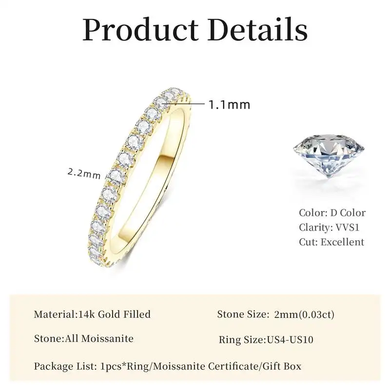 Lnngy 14k Gold Filled Wedding Band For Women Certified D Color VVS1 Lab Created 2mm Moissanite Eternity Ring Sparkling Jewelry Lnngy 14k Gold Filled Wedding Band For Women Certified D Color VVS1 Lab Created 2mm Moissanite Eternity Ring Sparkling Jewelry