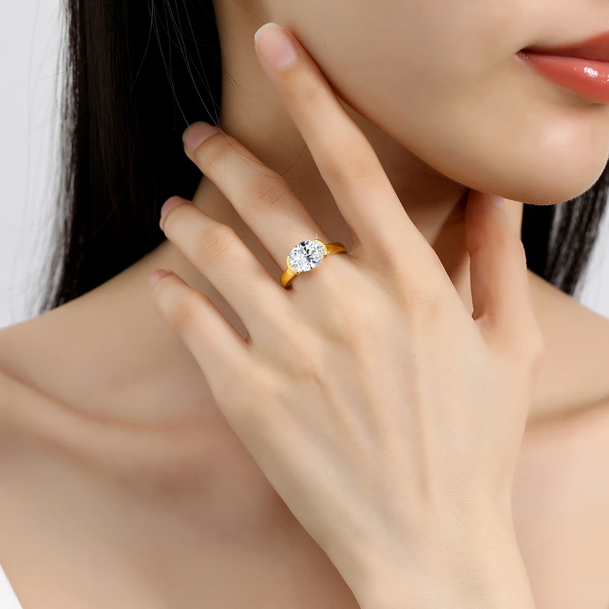 14K Gold Certified Oval Cut Moissanite Ring for Women Lab Created Diamond Engagement Wedding Yuan Bao Ring Jewelry Classic 14K Gold Certified Oval Cut Moissanite Ring for Women Lab Created Diamond Engagement Wedding Yuan Bao Ring Jewelry Classic
