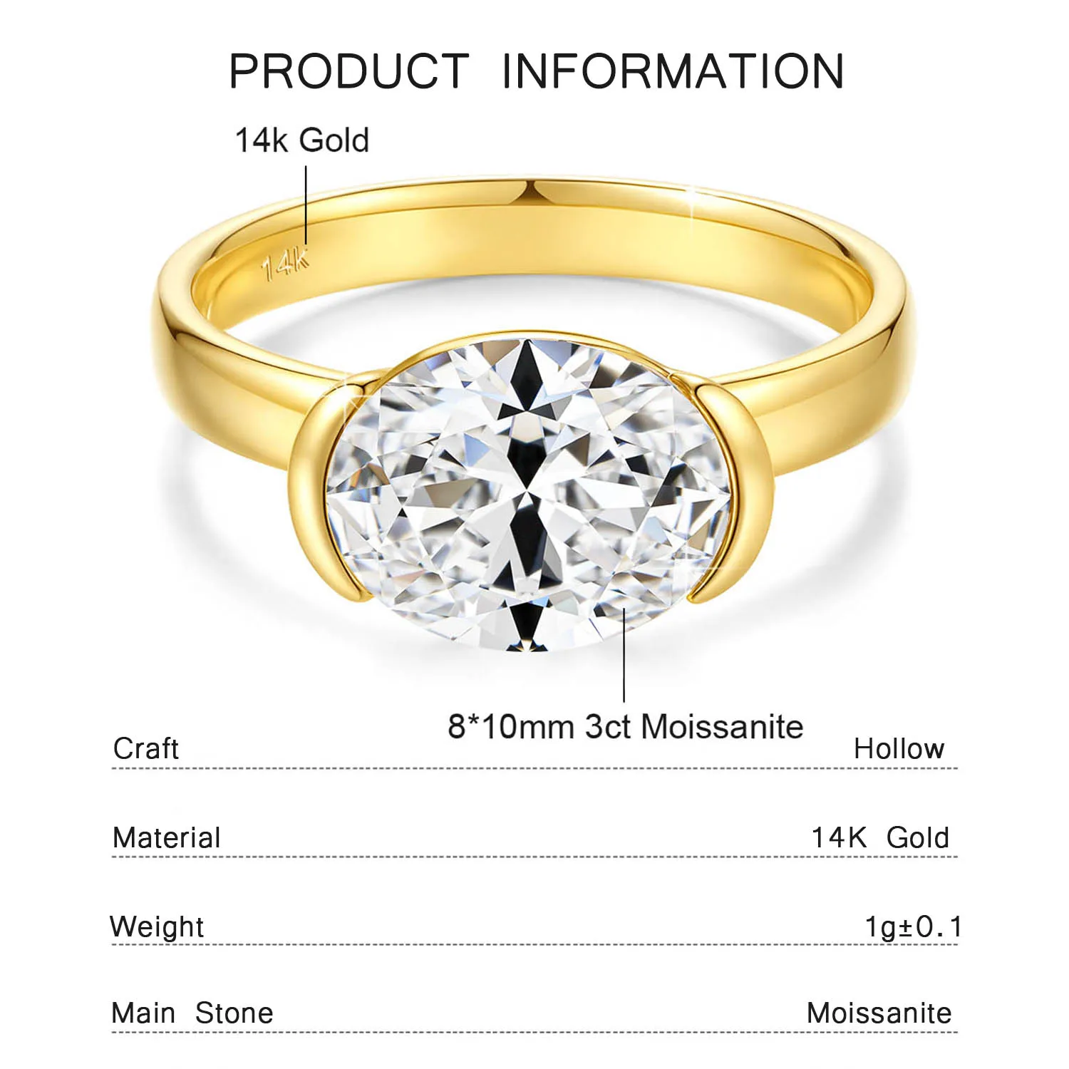 14K Gold Certified Oval Cut Moissanite Ring for Women Lab Created Diamond Engagement Wedding Yuan Bao Ring Jewelry Classic 14K Gold Certified Oval Cut Moissanite Ring for Women Lab Created Diamond Engagement Wedding Yuan Bao Ring Jewelry Classic