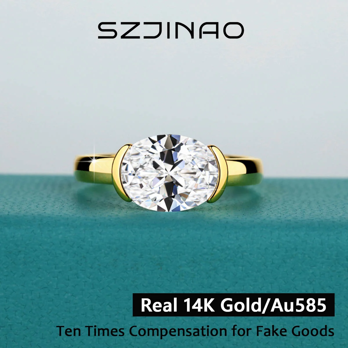 14K Gold Certified Oval Cut Moissanite Ring for Women Lab Created Diamond Engagement Wedding Yuan Bao Ring Jewelry Classic 14K Gold Certified Oval Cut Moissanite Ring for Women Lab Created Diamond Engagement Wedding Yuan Bao Ring Jewelry Classic