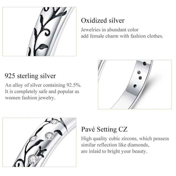 BAMOER 925 Sterling Silver Vintage Embossed Vine Pattern Band Ring for Women, Stackable Engraved Iris Ring Minimalist Daily Gift