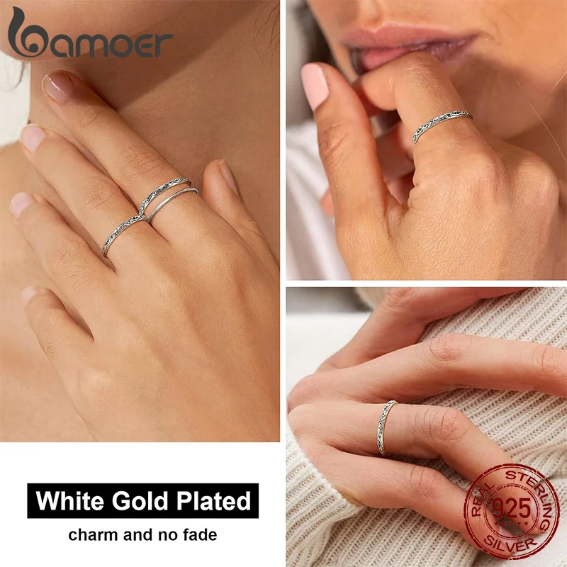 BAMOER 925 Sterling Silver Vintage Embossed Vine Pattern Band Ring for Women, Stackable Engraved Iris Ring Minimalist Daily Gift BAMOER 925 Sterling Silver Vintage Embossed Vine Pattern Band Ring for Women, Stackable Engraved Iris Ring Minimalist Daily Gift