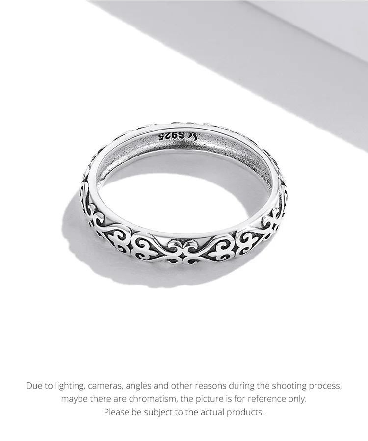 BAMOER 925 Sterling Silver Vintage Embossed Vine Pattern Band Ring for Women, Stackable Engraved Iris Ring Minimalist Daily Gift