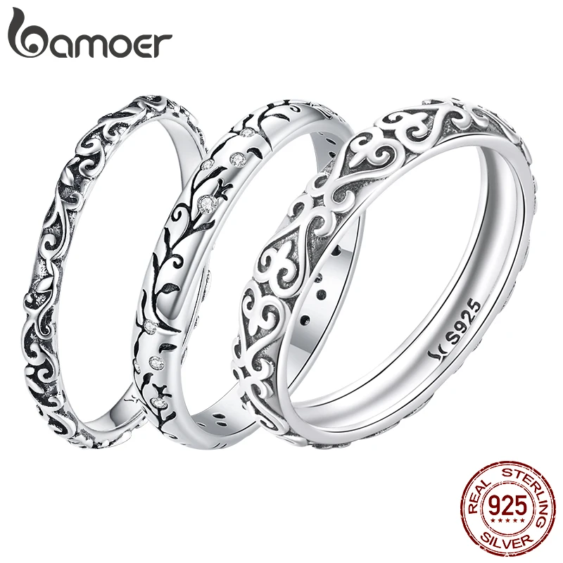 BAMOER 925 Sterling Silver Vintage Embossed Vine Pattern Band Ring for Women, Stackable Engraved Iris Ring Minimalist Daily Gift BAMOER 925 Sterling Silver Vintage Embossed Vine Pattern Band Ring for Women, Stackable Engraved Iris Ring Minimalist Daily Gift
