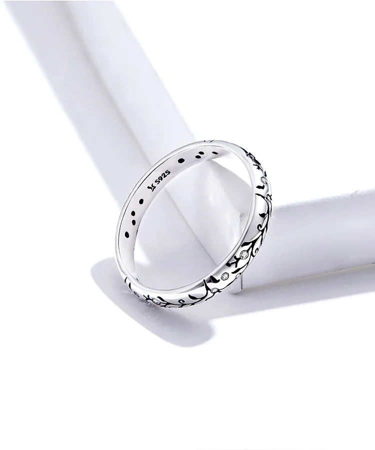 BAMOER 925 Sterling Silver Vintage Embossed Vine Pattern Band Ring for Women, Stackable Engraved Iris Ring Minimalist Daily Gift