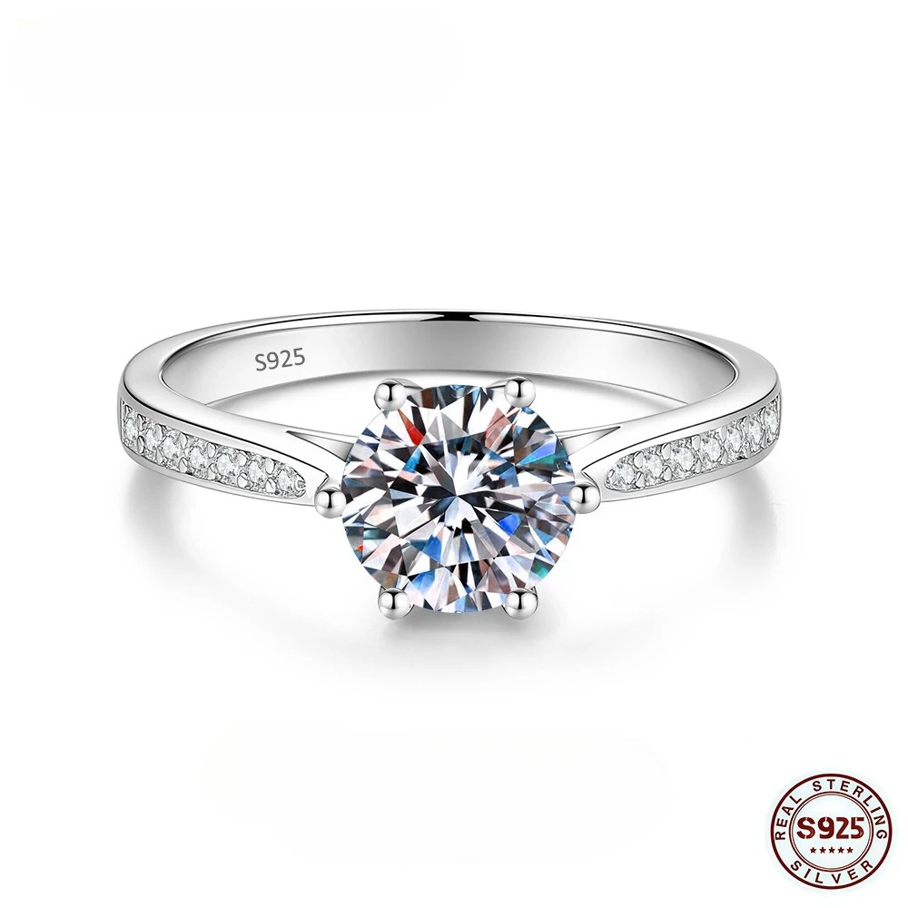 925 Sterling Silver D VVS1 Moissanite Ring Classics for Women Wedding Jewelry Engagement Imitation Diamond 0.5-2CT Fashion Gifts