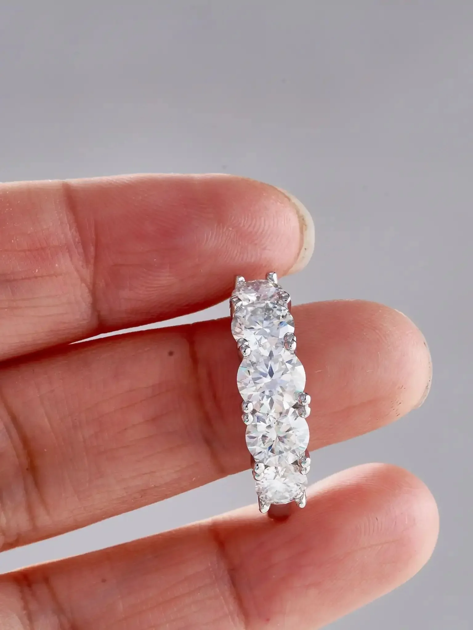 18k Plated 3.6CT All Moissanite Rings for Women 5 Stones Sparkling Diamond Wedding Band S925 Sterling Silver Jewelry GRA